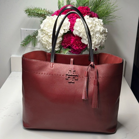 Tory Burch Handbags - Tory Burch McGraw Imperial Leather Tote Garnet